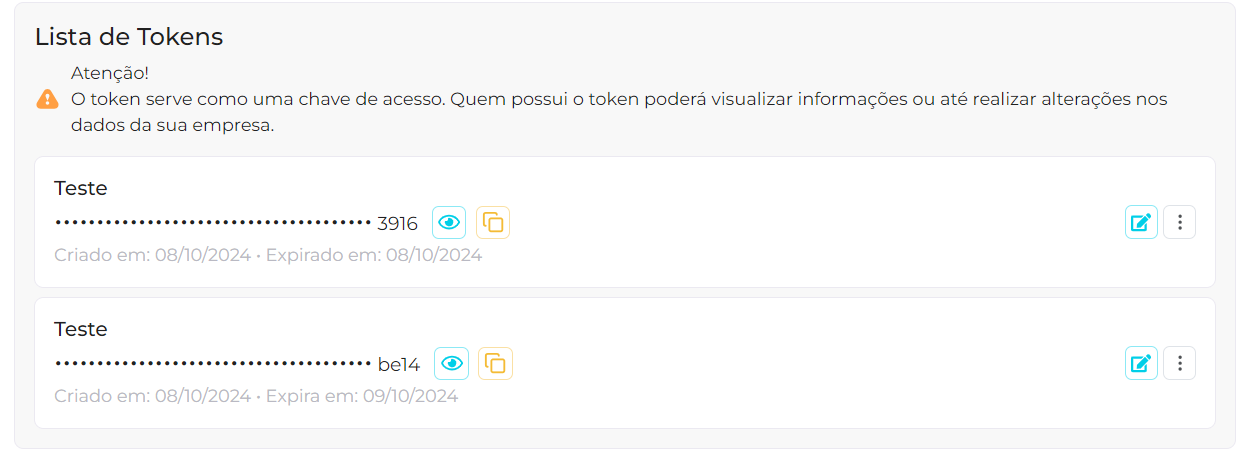 Listagem de Token